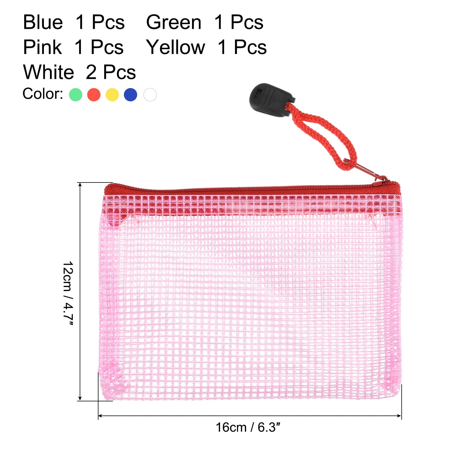 Unique Bargains Mesh Zipper Bag File Document Pocket Bill Pouch Folder 12cm x 16cm 6Pcs