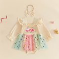 thumbnail image 2 of mgoYE Birthday Girl Outfit One Cupcake Embroidery Romper Dress First Birthday Outfit Girl, Long Sleeve Tulle Romper Dress with Bow Headband 6-12 Months, 2 of 5
