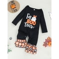 thumbnail image 2 of Bagilaanoe Newborn Baby Girl Halloween Jumpsuit Letter Ghost Print Long Sleeve Ruffle Bodysuit 3M 6M 9M 12M 18M 24M Infant Loose One Piece Rompers, 2 of 9