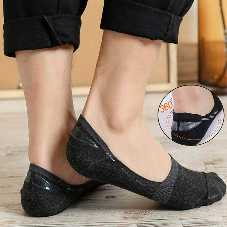 8Pairs Men's No Show Loafer Socks Low Cut Invisible Casual Cotton Socks  With Non Slip Grips,Black 