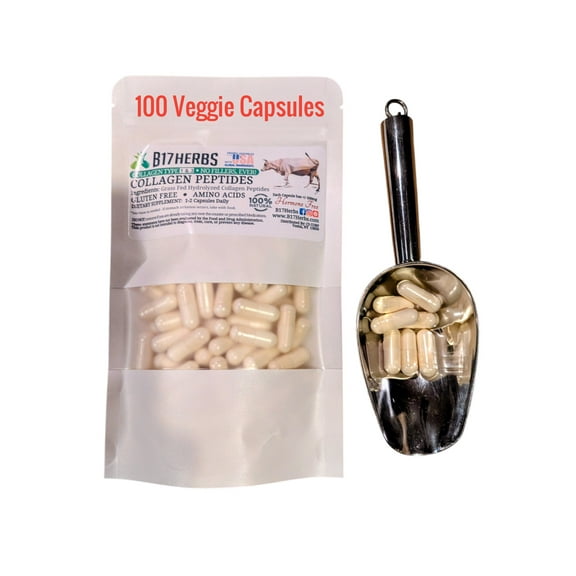 Collagen Peptide Capsules - Type I & III, Grass Fed - Gluten-Free, 100 Veggie Caps., 500mg
