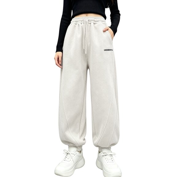 Tbopshirt Pants for Girls Baggy Sweatpants Drawstring Elastic Waist Warm Joggers with Pockets for Everyday Wear Casual Trousers