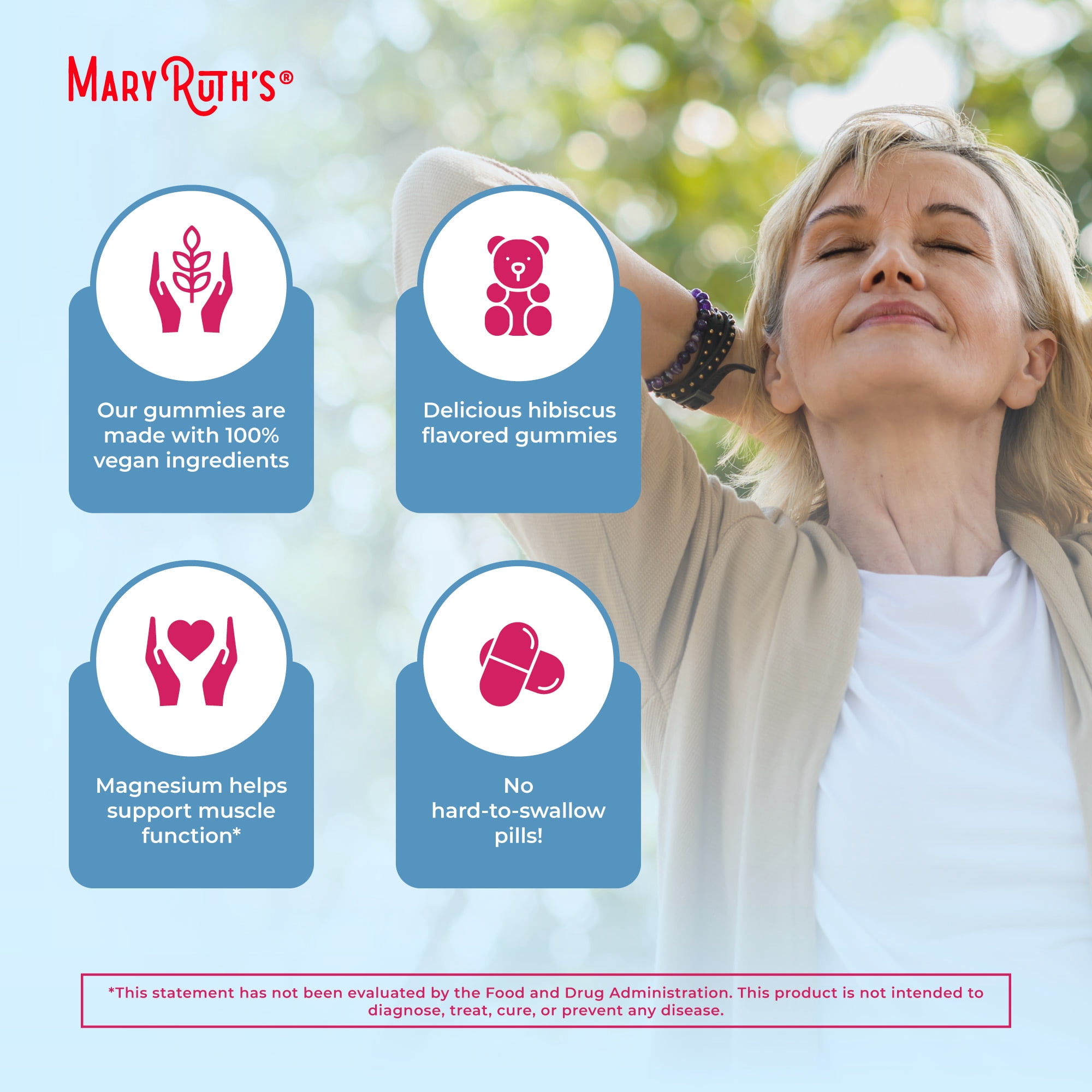 (2 pack) MaryRuth Organics Adult Magnesium Calm Gummies for Bone and Joint Health, Mineral Supplements, Hibiscus, 30 Count