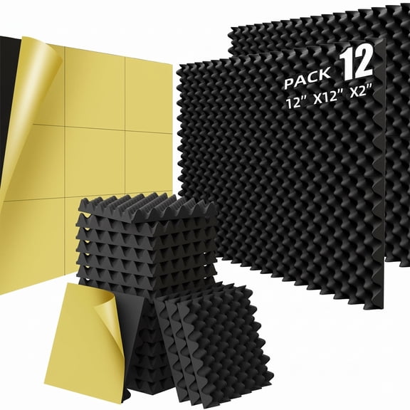 12 Pack Sound Proof Foam Panels for Walls, 1.5"X12"X12" Egg Crate Acoustic Foam, Fire-Retardant Soundproofing Panels for Home Studio Recording Office, Black