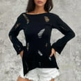 thumbnail image 5 of ATOYSOY Women's Crew Neck Sweatshirts Hollow Out Outwear Loose Ripped Tops Knitted Sweaters Pullover Casual Shirts Irregular Hem Long Sleeve Tees Fall Winter Fashion Black L, 5 of 5