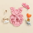 thumbnail image 4 of Douhoow Newborn Girl Easter Romper Fly Sleeve Cartoon Rabbit Printed Ruffles Bow-Knot Playsuit, 4 of 9