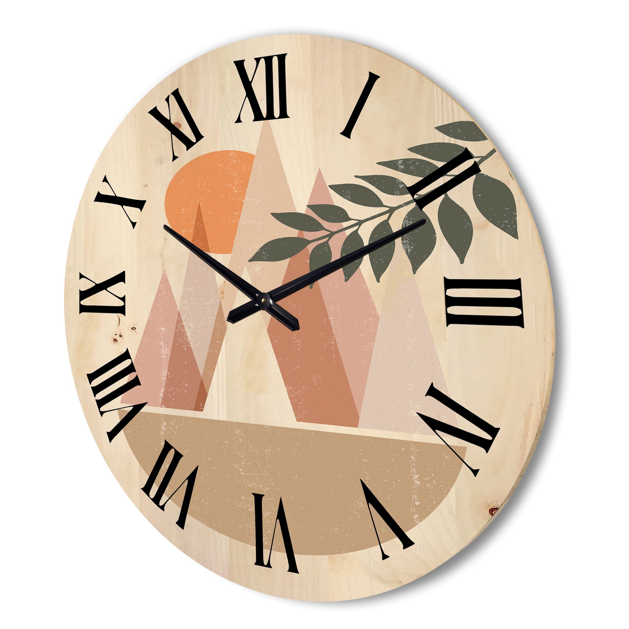 Designart 'Abstract Moon and Sun In Mountains II' Modern Wood Wall Clock