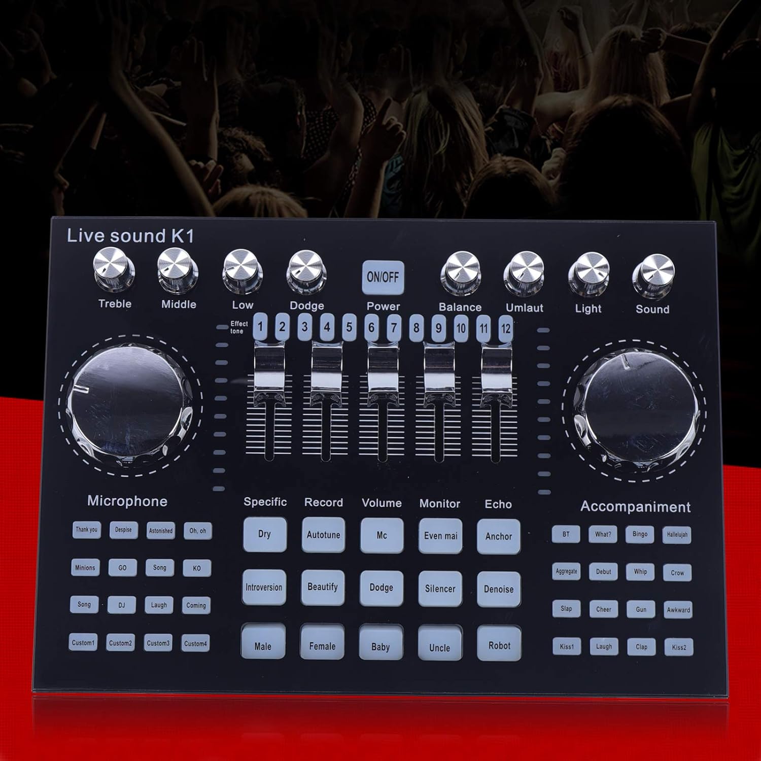 Miumaeov K1 Portable USB Audio Mixer with Bluetooth Dual Phone Live Support DSP Sound Card for Streaming Podcasting and Recording