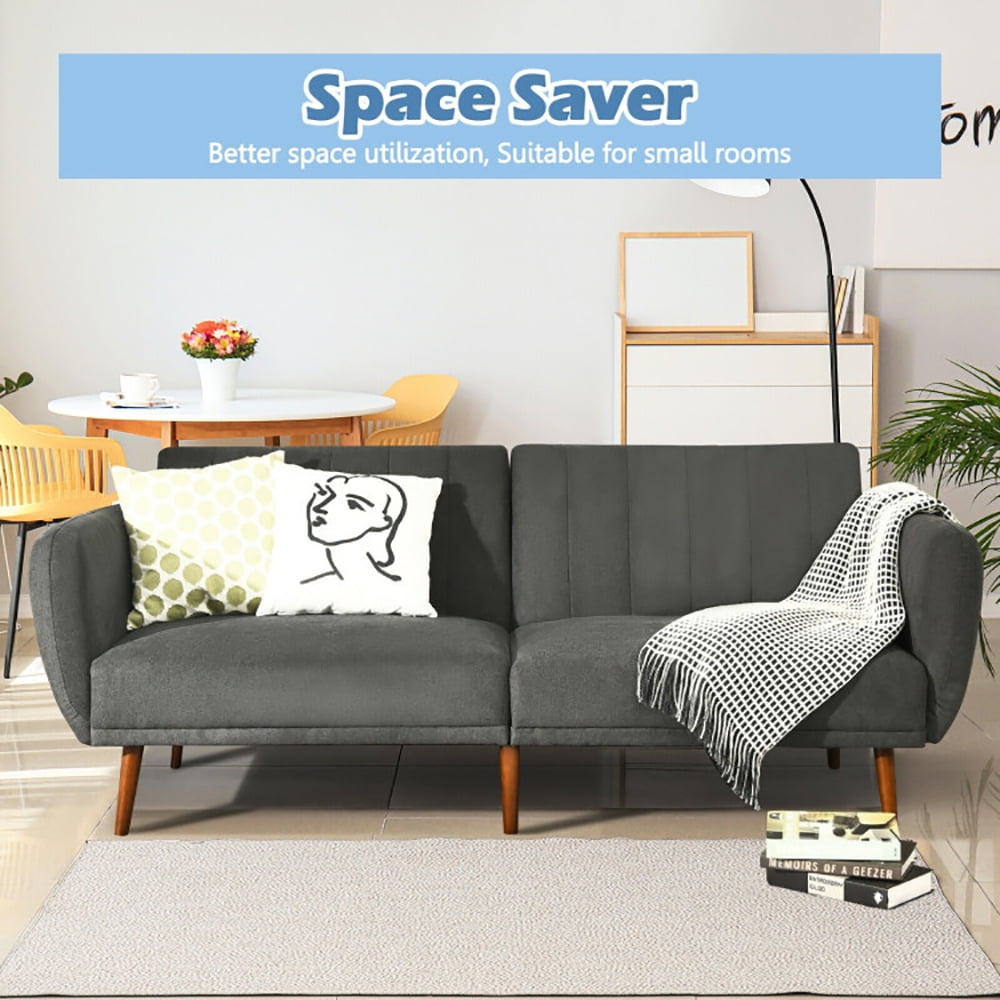 Finihen Convertible Futon Sofa Bed, Modern Convertible Sleeper Couch, Adjustable Couch Sleeper with Wood Legs, for Studio, Apartment, Office, Small Space, Living Room, Bedroom, Gray Finihen Convertible Futon Sofa Bed, Modern Convertible Sleeper Couch, Adjustable Couch Sleeper with Wood Legs, for Studio, Apartment, Office, Small Space, Living Room, Bedroom, Gray