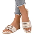 thumbnail image 3 of Eltusu Women Flat Slide Sandals, PU Casual Slip On Open Toe Summer Shoes Beige Size 9, 3 of 5