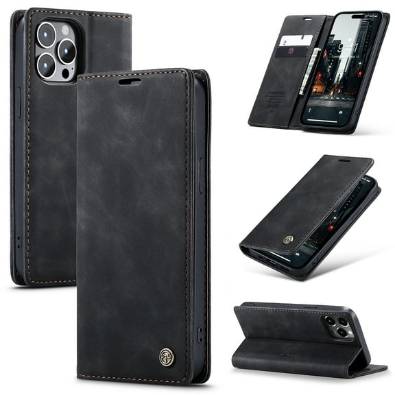 K-Lion Luxury Leather Wallet Case for iPhone 14 Pro Max with Card Slots Money Pocket Kickstand Magnetic Closure Anti-Scratch Purse Case For iPhone 14 Pro Max,Black