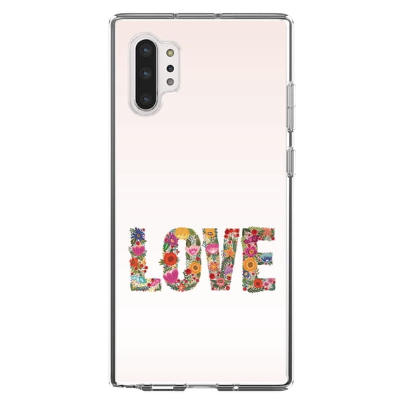 DistinctInk Clear Shockproof Hybrid Case for Galaxy Note 10 PLUS (6.8" Screen) - TPU Bumper, Acrylic Back, Tempered Glass Screen Protector - Spring Collection - Floral LOVE Flowers