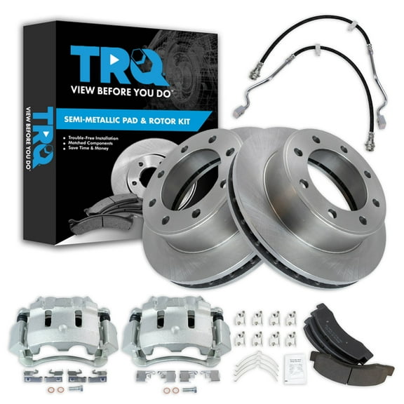 TRQ Front Brake Pad & Rotor Kit Brake Caliper Brake Hose Brake Pads Brake Rotor Semi-Metallic Fits Select 2000-2004 Ford F-250 Super Duty F-350 Super Duty