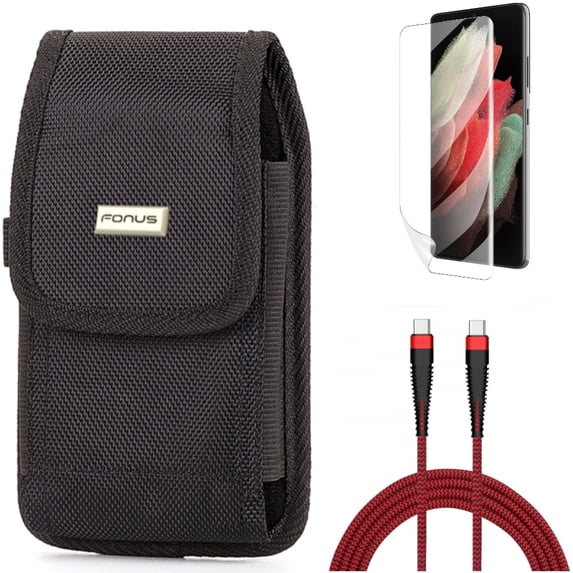 10ft PD Cable & Case Belt Clip & Matte Screen Protector for Samsung Galaxy S22 Plus (S22+) - Combo Type-C to USB-C Charger Cord Power & Rugged Holster & TPU Film Anti-Glare
