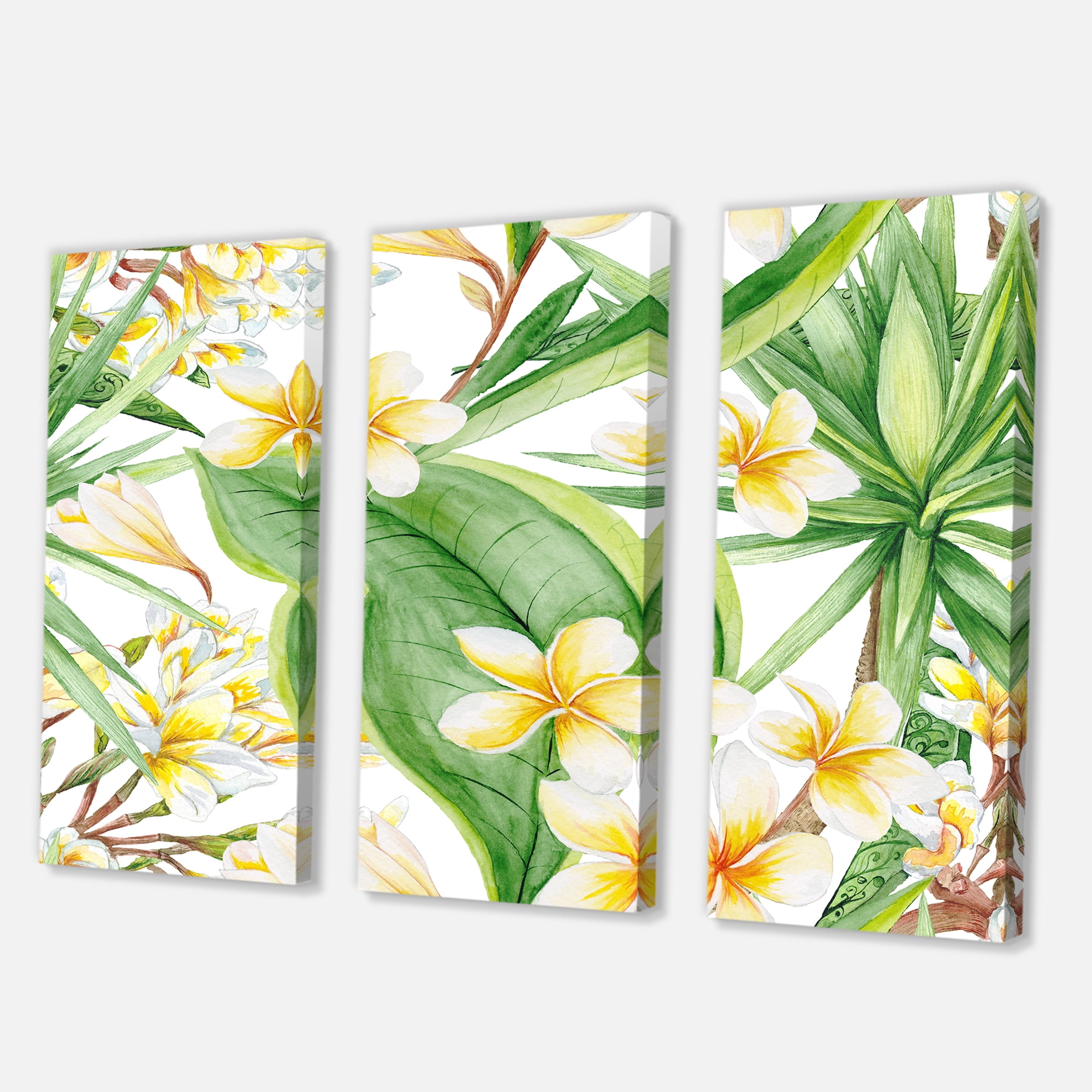 Designart ' Yellow Flowers and Tropical Foliage VII ' Modern Canvas Wall Art Print