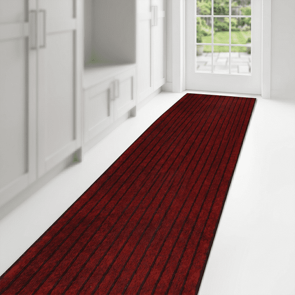 YEyangqi Indoor/Outdoor Runner Rug 2x6 ft, Burgundy Striped Carpet with Non-Slip Rubber Backing, Low Pile Hallway Kitchen Entryway Laundry Room Carpet Runner