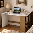 thumbnail image 2 of 44" Computer Desk with Bookshelf, Modern Home Office Desk for Small Space, White and Natural, 2 of 8