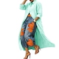 thumbnail image 3 of AHTJRT Women's Maxi Shirt Dresses Long Sleeve Lapel Button Down Plus Size Long Tunic Tops Causal Sun Proteciton Summer Beach Vacation Cover Ups Green S, 3 of 10