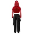 thumbnail image 5 of iiniim Kids Girls Sports Suit Hip-Hop Dance Outfits Mesh Long Sleeve Hoodie Crop Top Pants Tracksuit A Red 14, 5 of 6