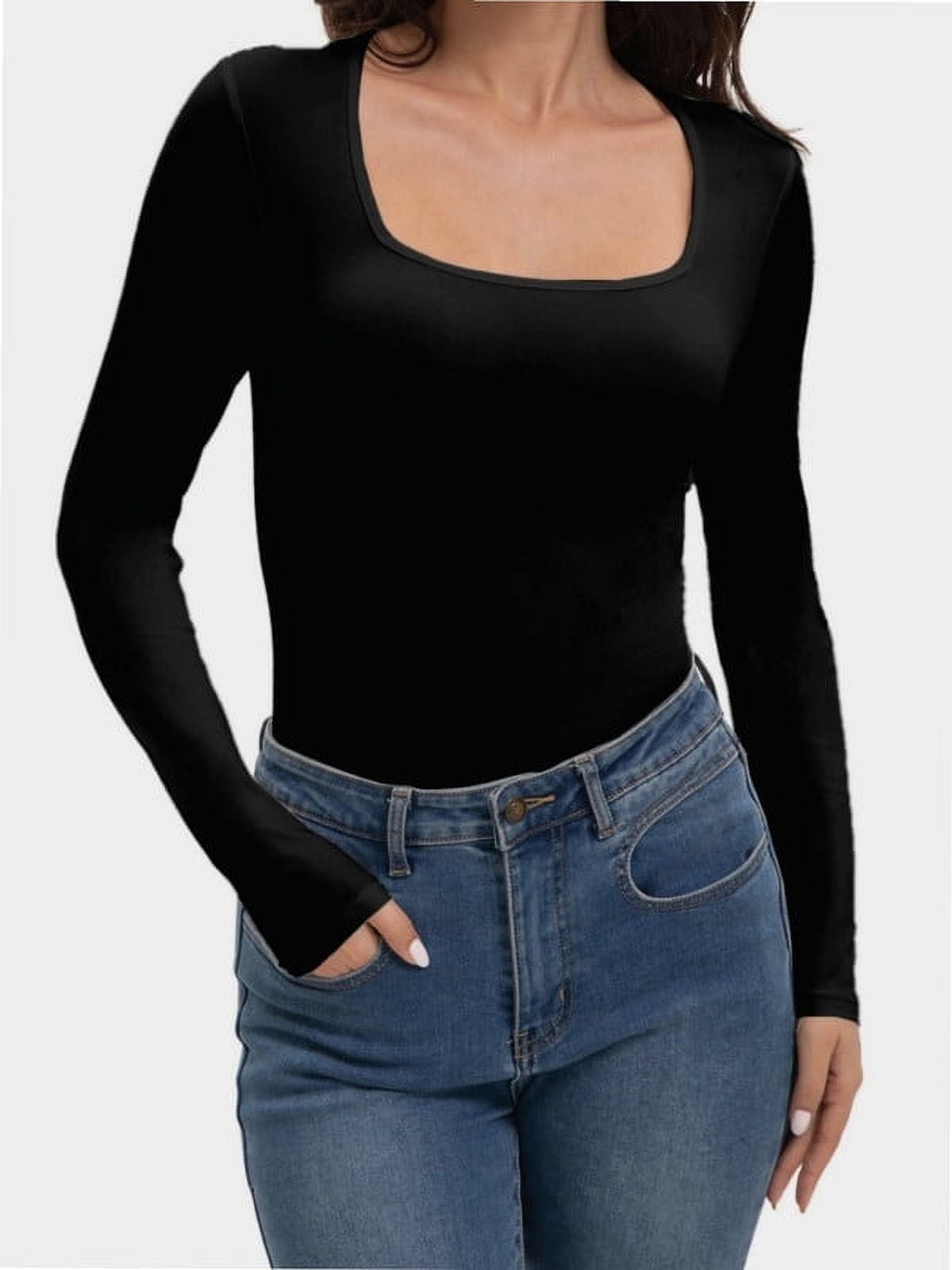 Womens Square Neck T Shirts Long Sleeve Tops Fitted Tees - Walmart.com