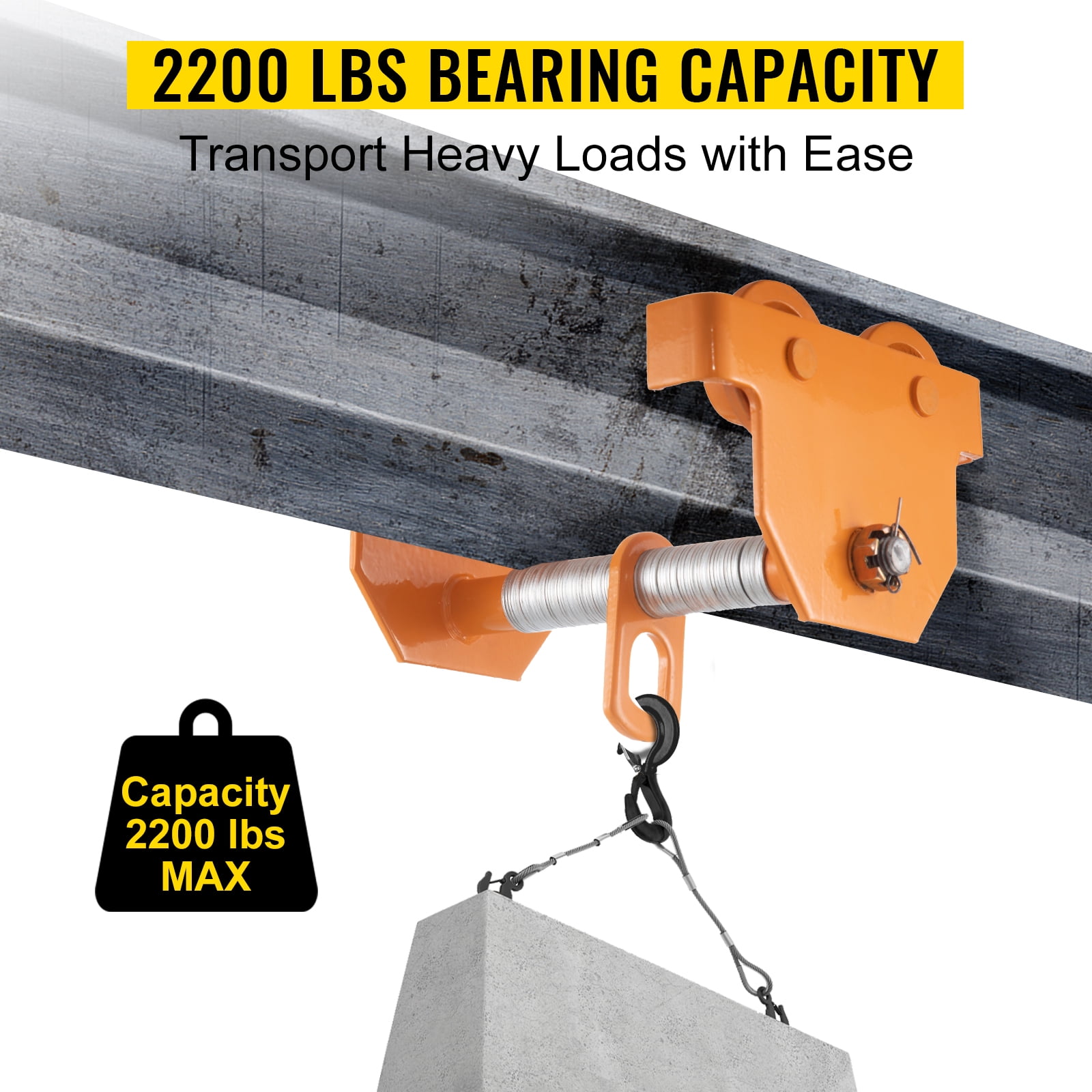 1 Ton Push Beam Track Roller Trolley Heavy Loads Solid Steel Capacity 2200lbs 