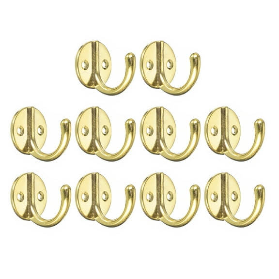 Wall Hooks, 10Pack - Zinc Alloy Single Prong Round Retro Clothes Hook, Double Hole Hooks for Hanging Towel (Gold)