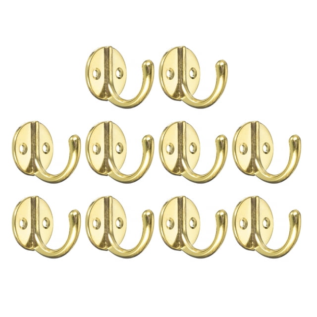 Unique Bargains Crochets Muraux, Lot de 10 - Crochet à Vêtements Rétro Rond à une Seule Dent en Alliage de Zinc, Crochets à Double Trou pour Suspendre Serviette (Or)
