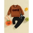thumbnail image 2 of Wassery Toddler Boys Fall Outfits Letter Embroidery Long Sleeve Sweatshirts and Solid Color Long Pants 2Pcs Infant Halloween Clothes Set 0-3 Years, 2 of 8