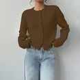 thumbnail image 5 of Women's Cardigan Button Down Long Sleeve Crewneck Crop Cardigan Sweater Cute Knitwear Clothes,Brown Women's Cardigan L, 5 of 7