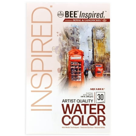 Bee Paper - Bee Inspired 5.5"x8.5" Watercolor Paper Pad, 30 Sheets,  Top Tape, 140lb. 300GSM