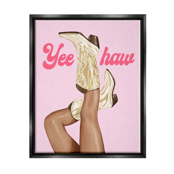 Stupell Industries Yeehaw Cowgirl Boots Typography Painting Black Floater Framed Canvas Art Print Wall Art, 25 x 31