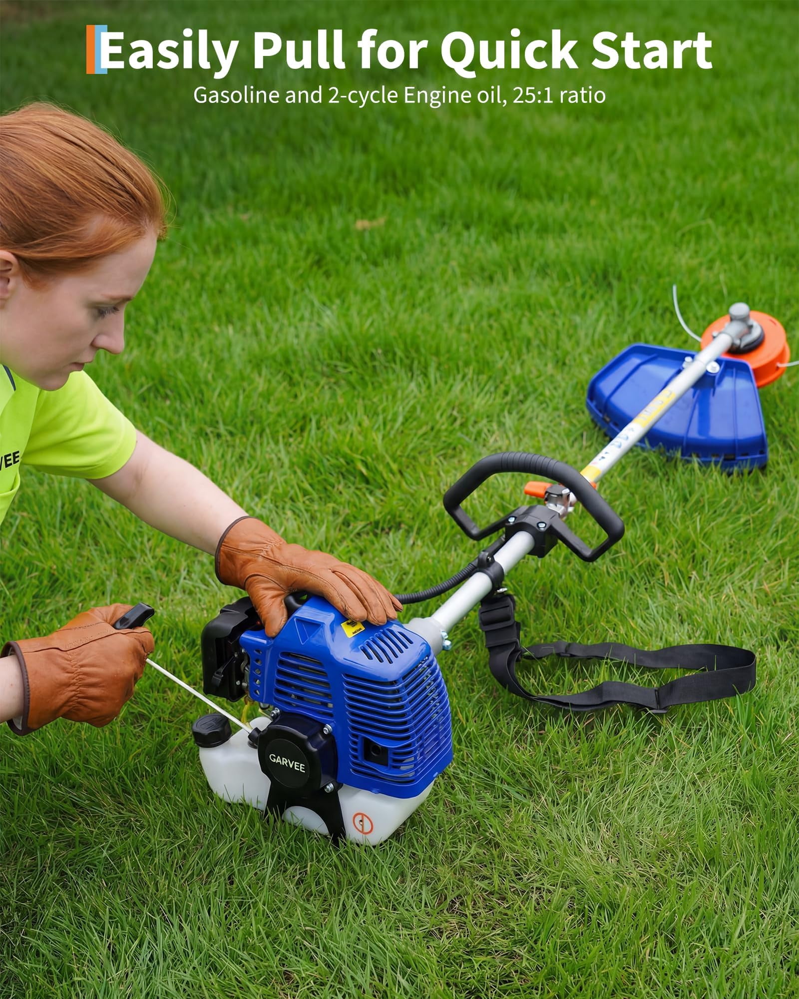52cc Gas Powered Weed Wacker, 3 in 1 Gas Weed Eater with String Trimmer, 3 Teeth Brush Cutter & 40 Teeth Brush Blade, Shoulder Strap and Anti-Vibration Handle for 17" Cutting Path Lawn Care- Orange