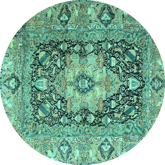 Ahgly Company Machine Washable Indoor Round Animal Turquoise Blue Traditional Area Rugs, 6' Round