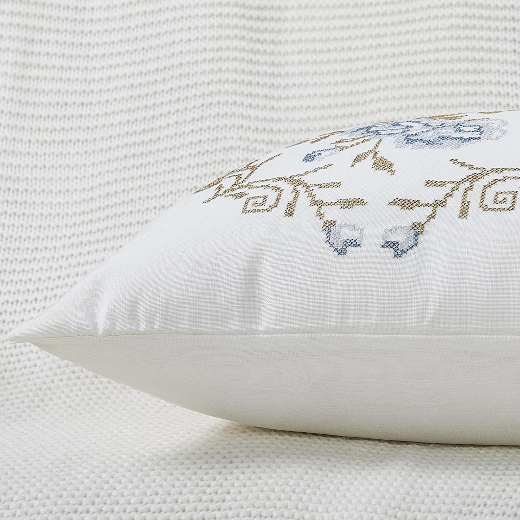 Home Soft Things Embroidery Canvas Throw Pillow Cover Pillow Case 2 Piece Set - Rose - Grey Blue - 14" x 26" LUMBAR