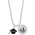 thumbnail image 1 of Delight Jewelry Silvertone 3-D Graduation Hat Silvertone Script Initial Disc - U - Charm Necklace, 20"+3", 1 of 4