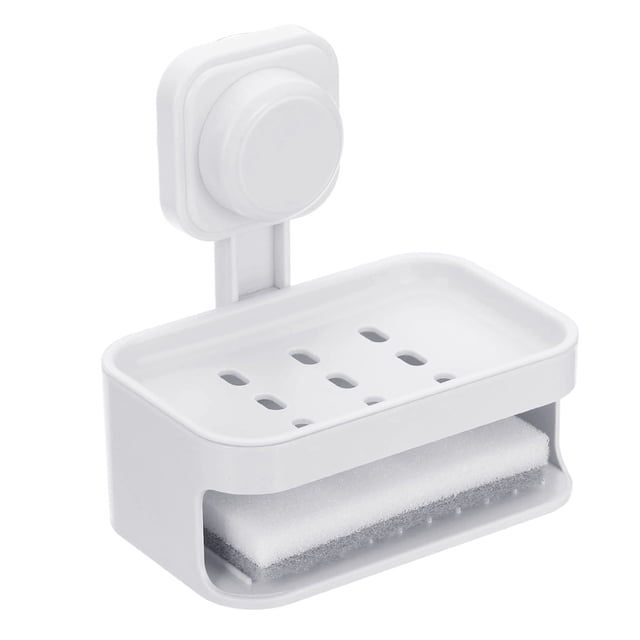Uxcell 1Pcs Soporte de Jabón con Ventosa, Soporte para Jabón de Doble Barra Montado en la Pared, Sin Perforación, Soporte para Esponja para Baño y Cocina, Blanco