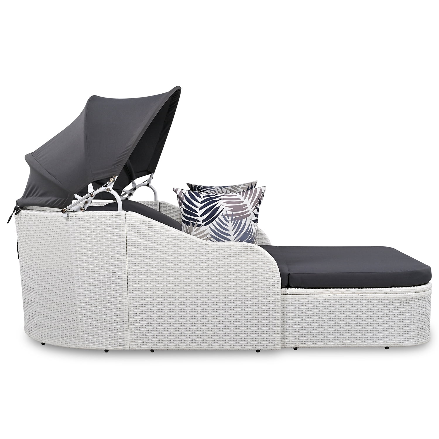Kadyn 79.9" Outdoor Sunbed, PE Rattan Daybed with Adjustable Canopy, Double Lounge for Patio, White+gray Kadyn 79.9" Outdoor Sunbed, PE Rattan Daybed with Adjustable Canopy, Double Lounge for Patio, White+gray