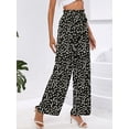 thumbnail image 3 of Chiclily Women Wide Leg Pants with Pockets High Waist Loose Belt Flowy Casual Trousers, US Size Small in Black Leopard, 3 of 7