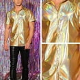 thumbnail image 4 of CONZONE Mens Buttons Down Shirts Short Sleeve Shirts For Men Trendy Metallic Shiny Lapel Soft Lightweight Tops, 4 of 6