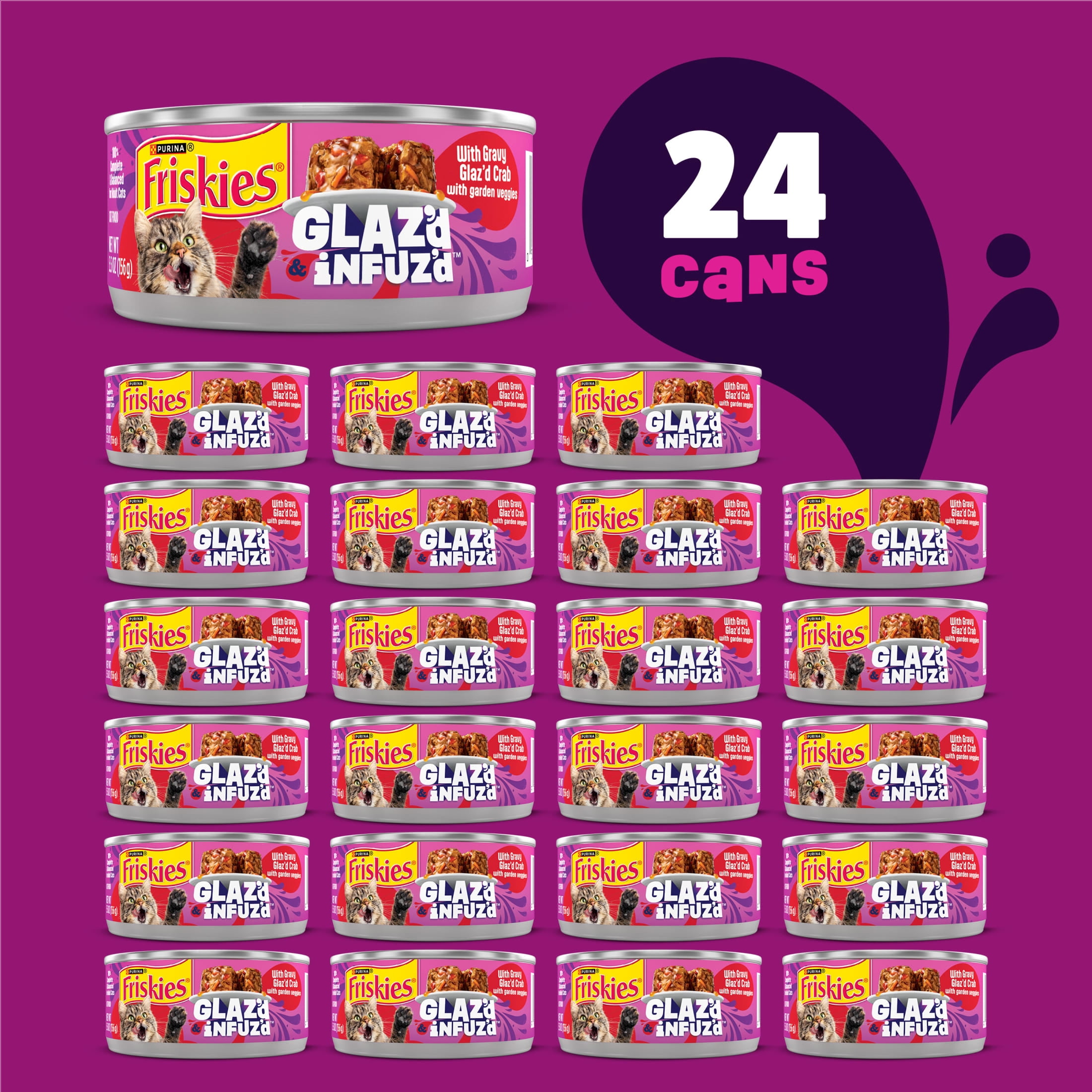 (24 pack) Purina Friskies Glaz’d and Infuz’d Crab Flavor Wet Cat Food, 5.5 oz Can
