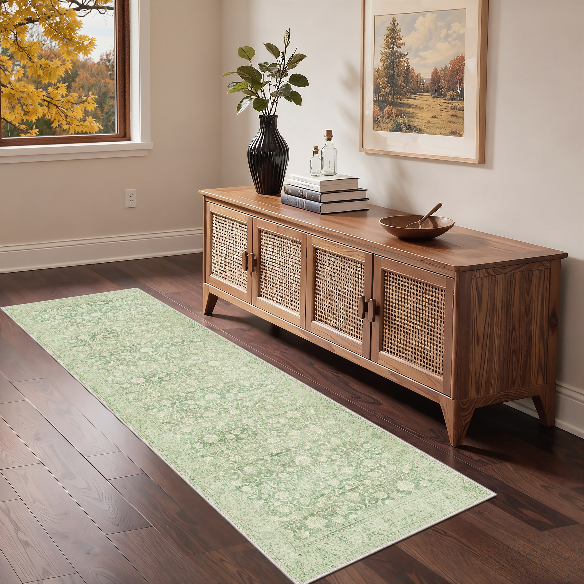 KUETH 2.5x10 Non Slip Hallway Runner Rug, Machine Washable Vintage Low Pile Rugs for Living Room, Entryway, Bedroom, Kitchen and Corridor