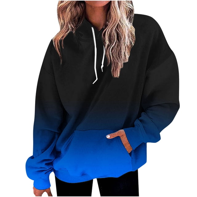 Bowake Womens Oversized Hooded Sweatshirt Gradient Drawstring Long Sleeve Casual Fall Winter Pullover Tops with Pocket