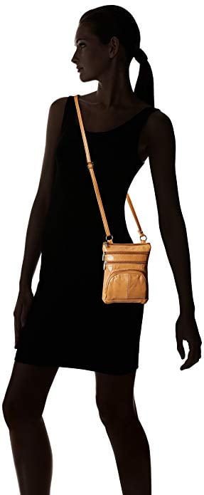 Roma Leathers Genuine Leather Multi-Pocket Crossbody Purse Bag (Light Brown)