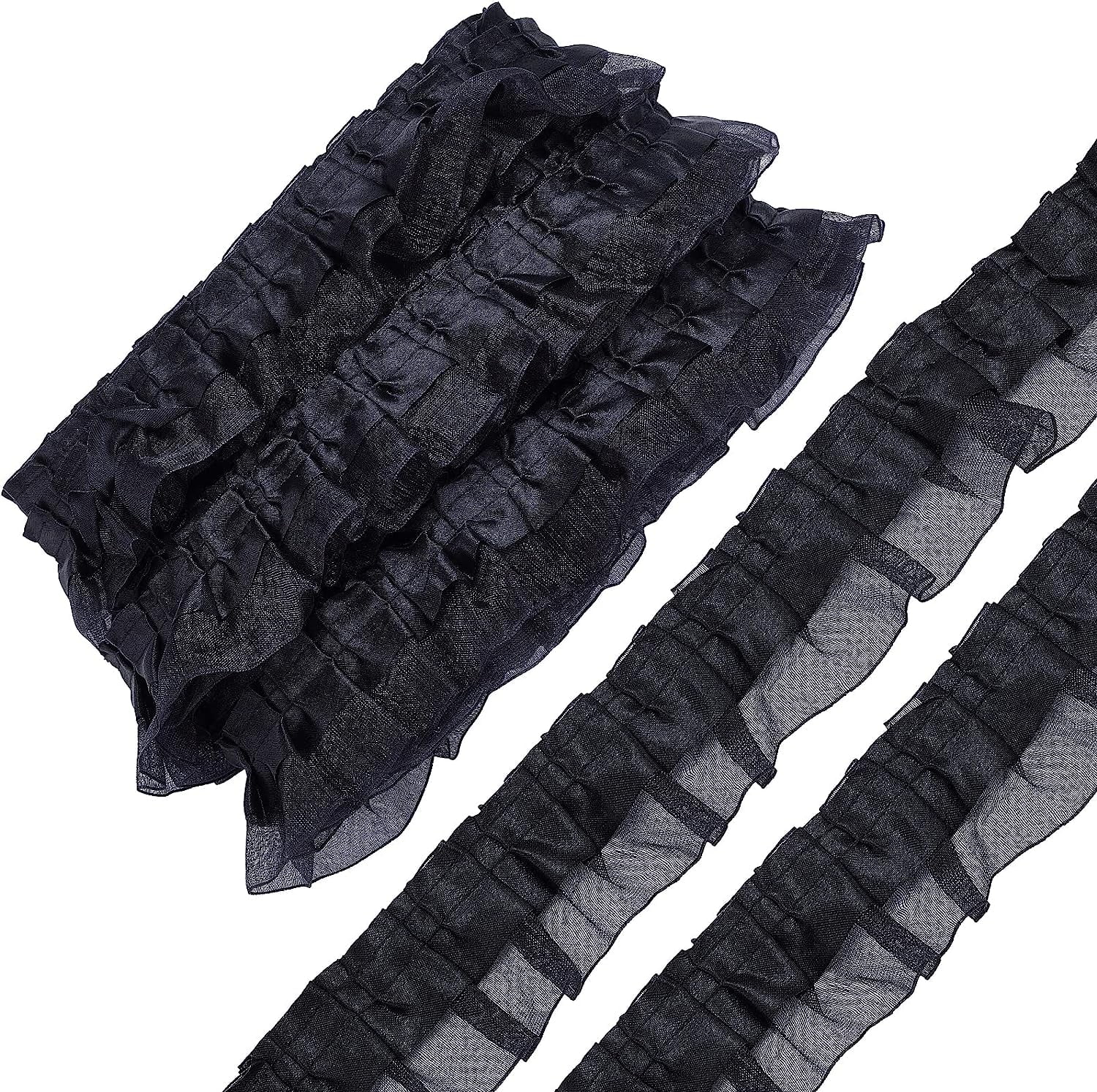 11 Yards Black Double-Layer Pleated Chiffon Lace Trim 2-Layer Gathered Ruffle  Trim Edging Tulle Trimmings Fabric Ribbon 