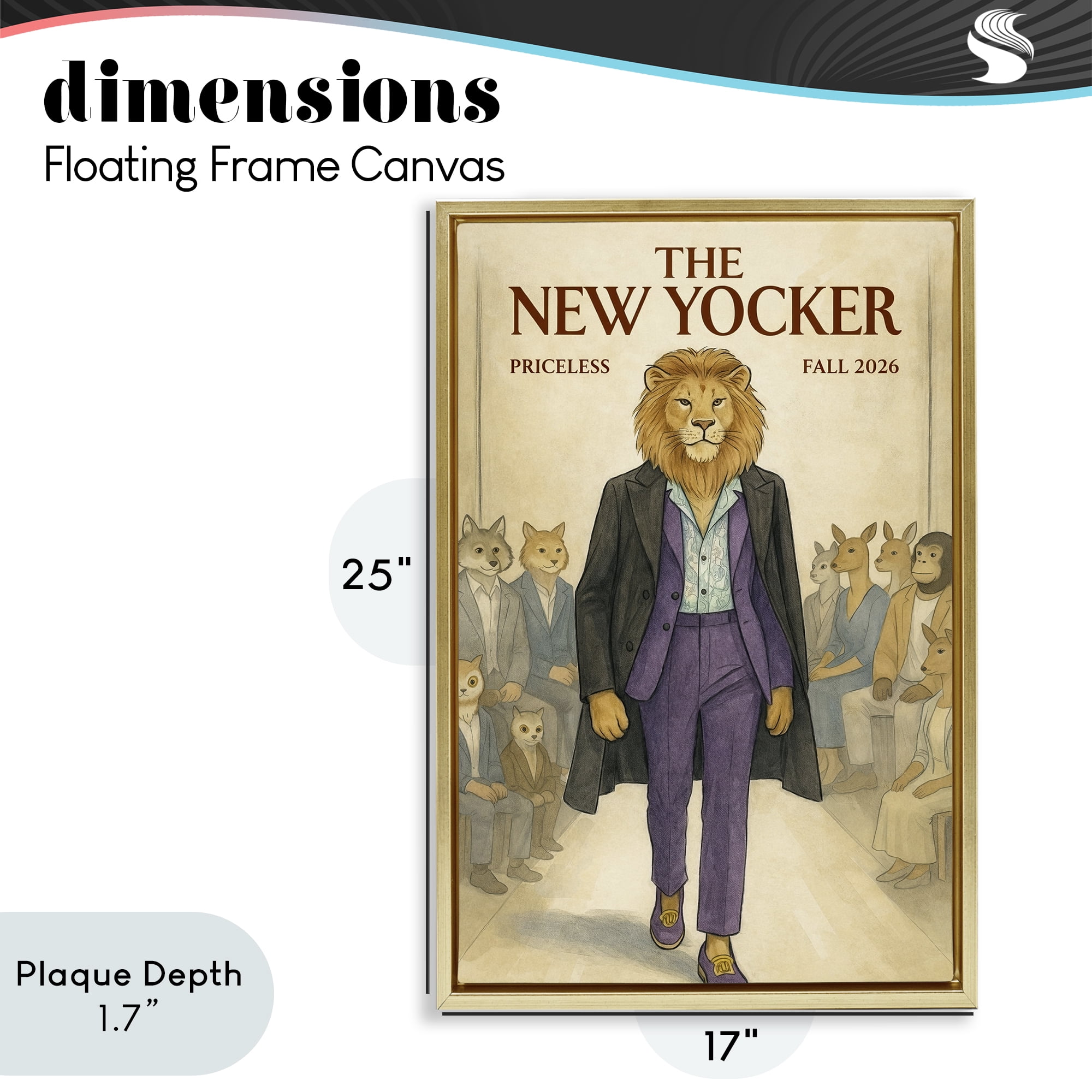 Stupell Industries New Yocker Lion Model Gold Framed Floater Canvas Wall Art, design by Grotto Studios