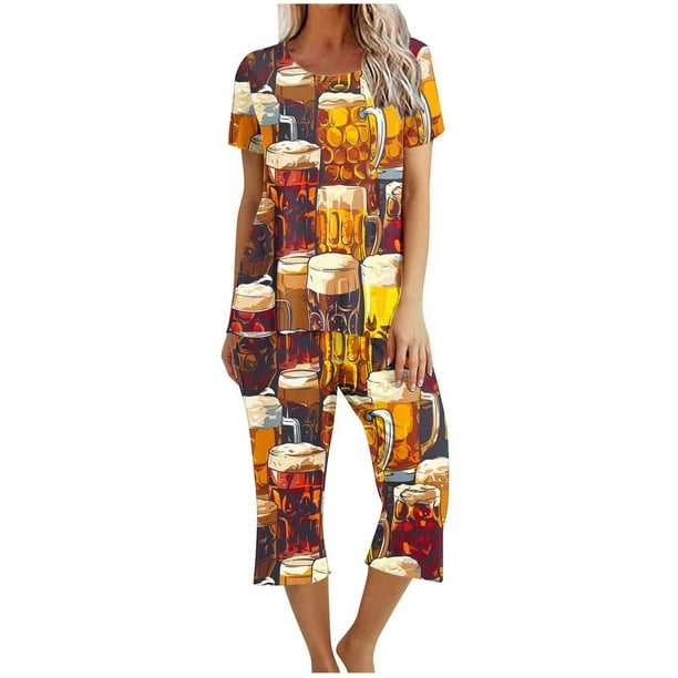 Conjunto de Verano para las Mujeres Impreso Cuello Redondo sin Mangas Y Pantalones, Casual de Dos Piezas para las Mujeres