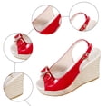 thumbnail image 5 of Rokment Bridal Glitter Rhinestones Bow Platform Wedge Dressy Sandals for Women Elegant Casual Leather Peep Toe Bowknot Espadrilles Chunky High Heel Wedding Slingback Dress Summer Shoes Red Size 7, 5 of 7