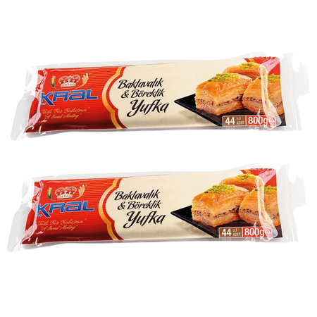 Kral Phyllo Dough for Baklava, Borek, Turkish Yufka, Partially Pre Baked Very Thin Filo Pastry Dough Leaves, Fillo Pastry Dough Sheets, 2 Pack