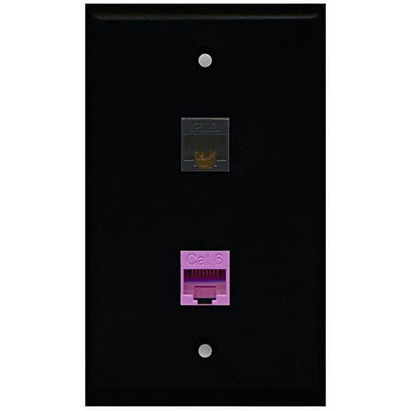 RiteAV - Black 1 Port Cat6 Ethernet Black 1 Port Cat6 Ethernet Purple Wall Plate