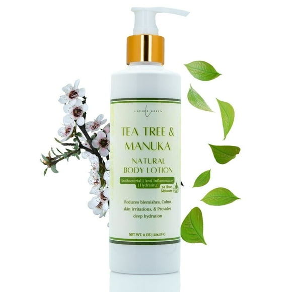 Tea Tree & Manuka Body Lotion – Hydrating, Soothing Skin Care for Daily Use, 8 oz by LatherGreen
